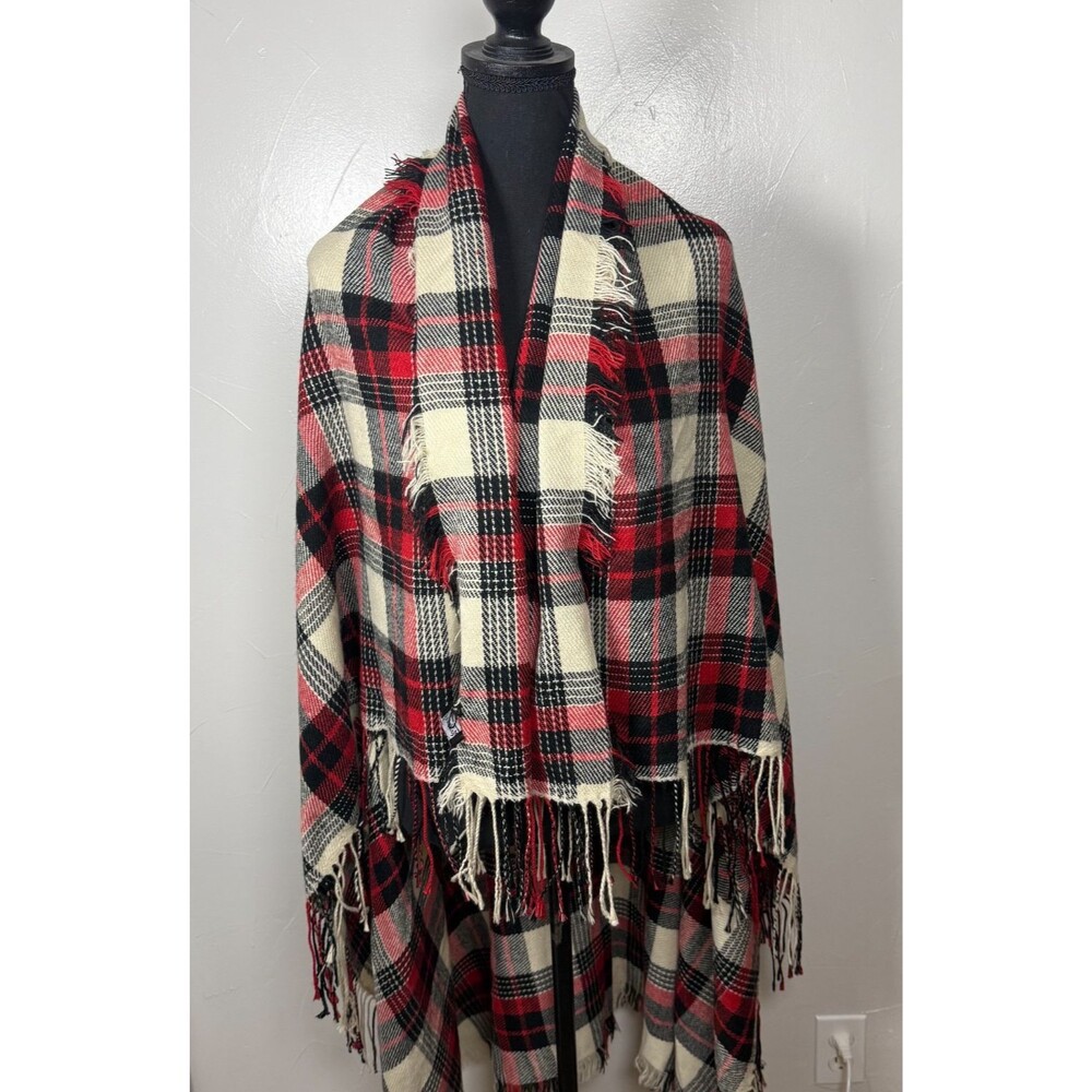 Madewell Red Black Cream Scarf with Fringe Wrap Cover Layering Outdoors Snow Ski